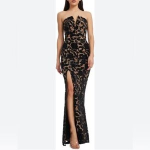 Fernanda Floral Sequin Strapless Evening Gown Dress the Population